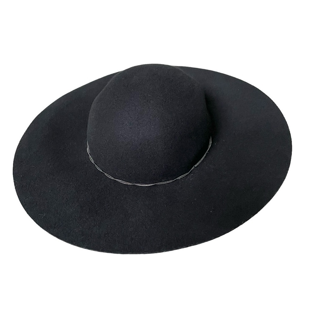 BANANA REPUBLIC Women’s Black Wool Wide Brim Floppy Hat With Chain Detail O/S